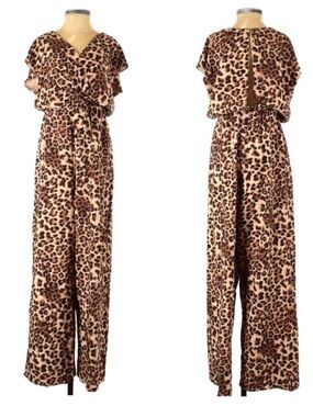 THE NINES Leopard Print Cutout Back Jumpsuit S